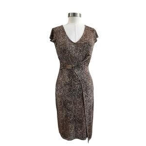 WHBM Cheetah Print Faux Wrap Dress Chain Detail Animal Print XS NWT Chic